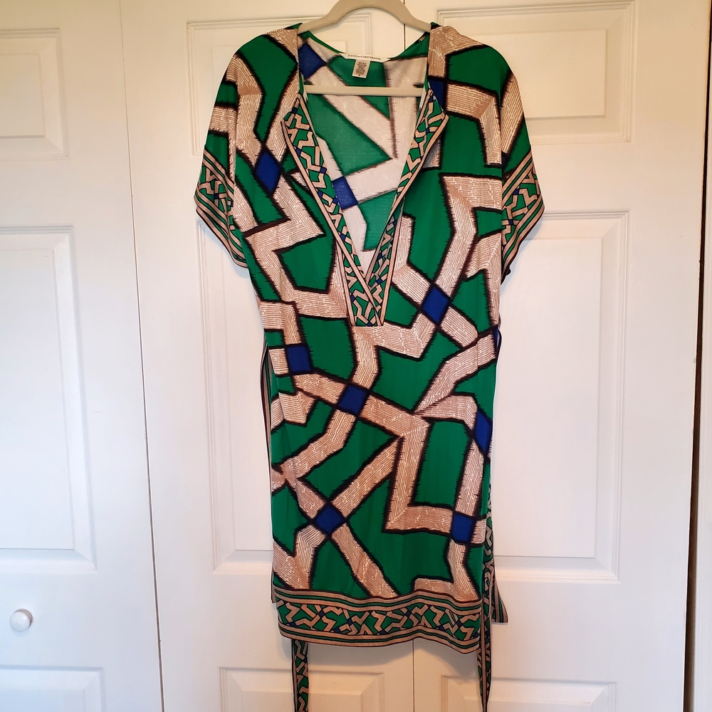 Diane Von Furstenberg Green and Blue Patterned Dress